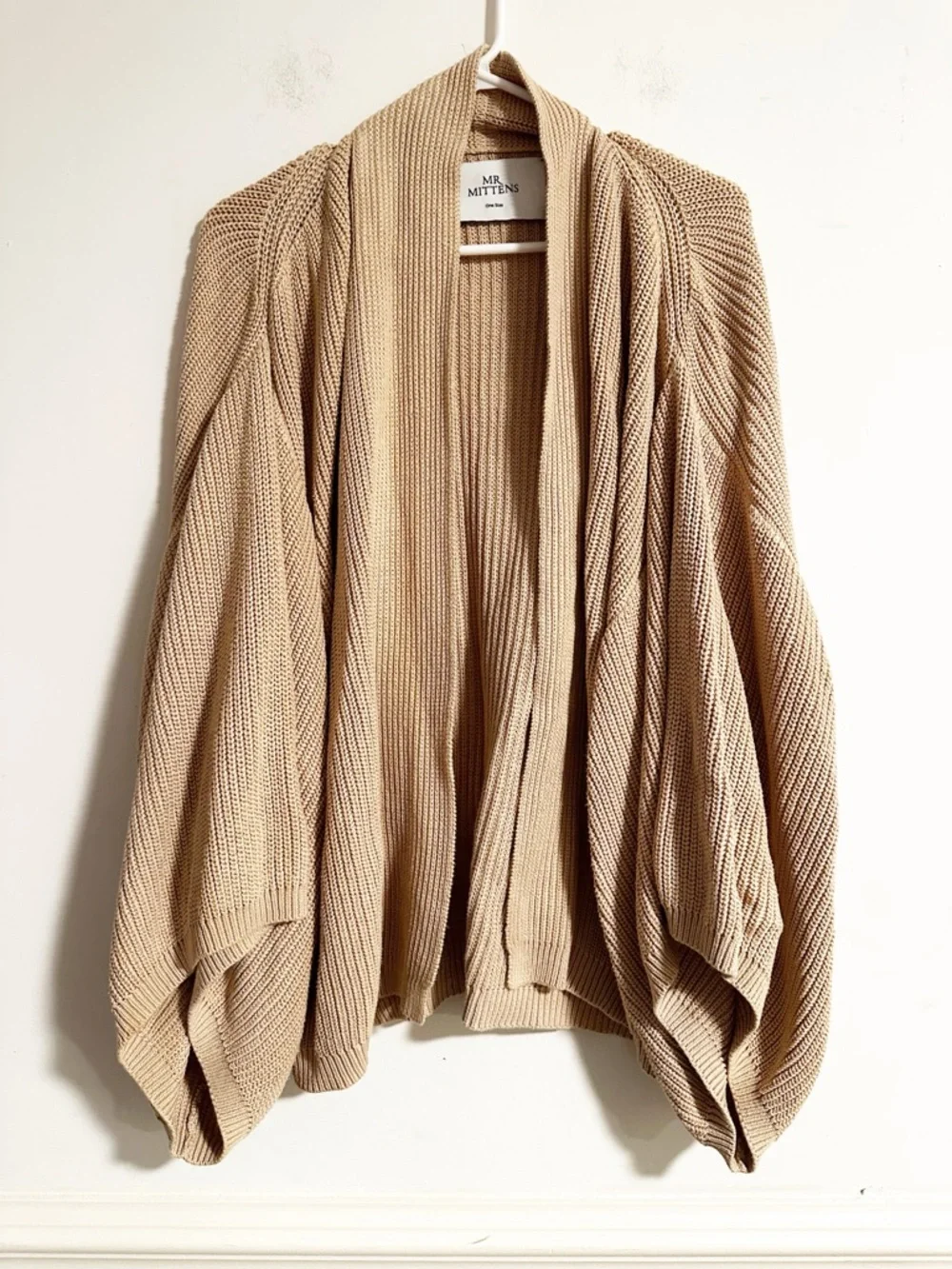 MR MITTENS Chunky Knit Oversized Cardigan Sweater Beige Cotton One Size - Picture 1 of 5